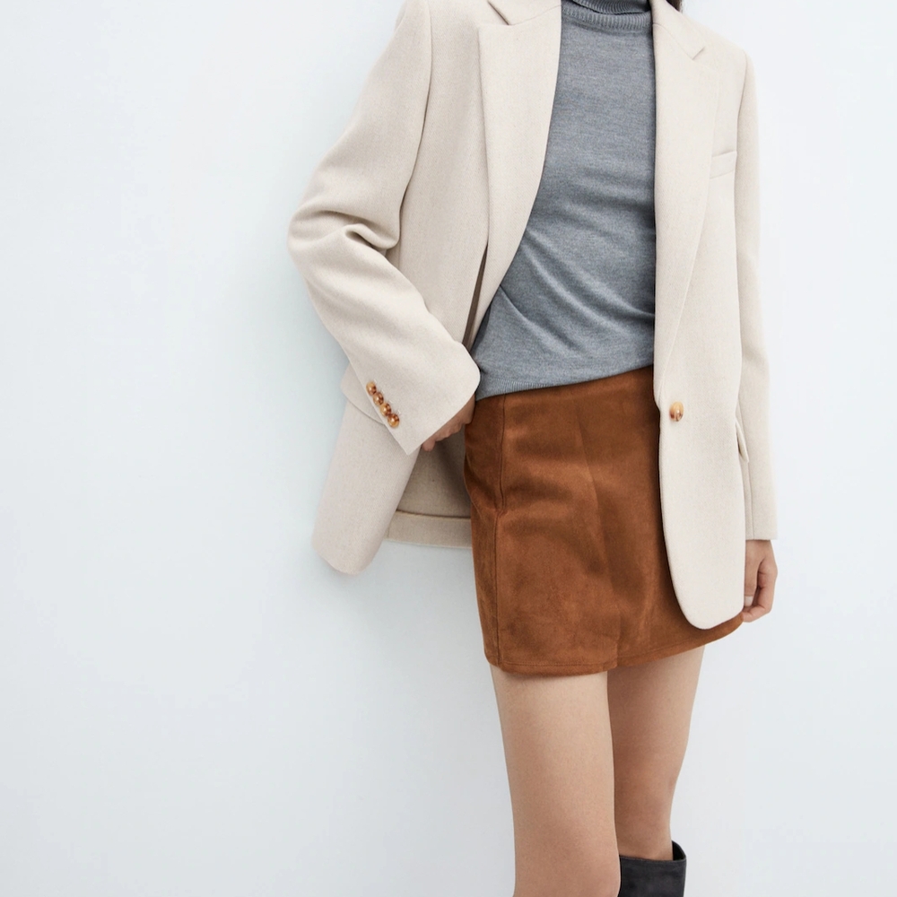 Cream Blazer and Brown Skirt Set